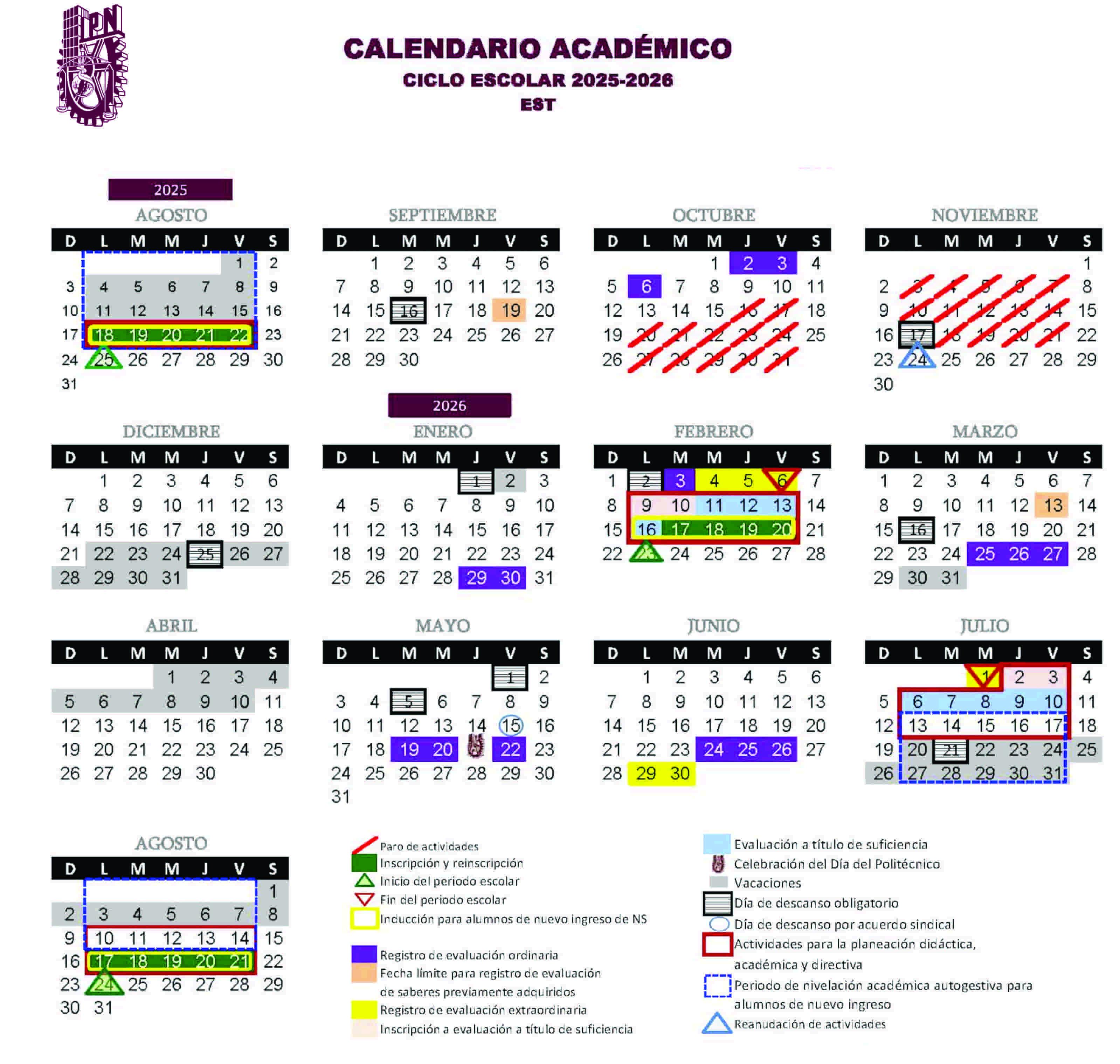 calendario modalidad escolarizada
